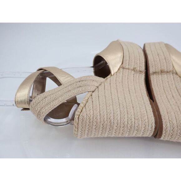 Sam Edelman Womens Vada Espadrille Sandals Ankle Strap Gold Leather Platform 9.5 - Picture 6 of 13